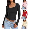 Women Bottoming Tops Scoop Neck Long Sleeve Slim Fit Pullover Tops Solid Color High