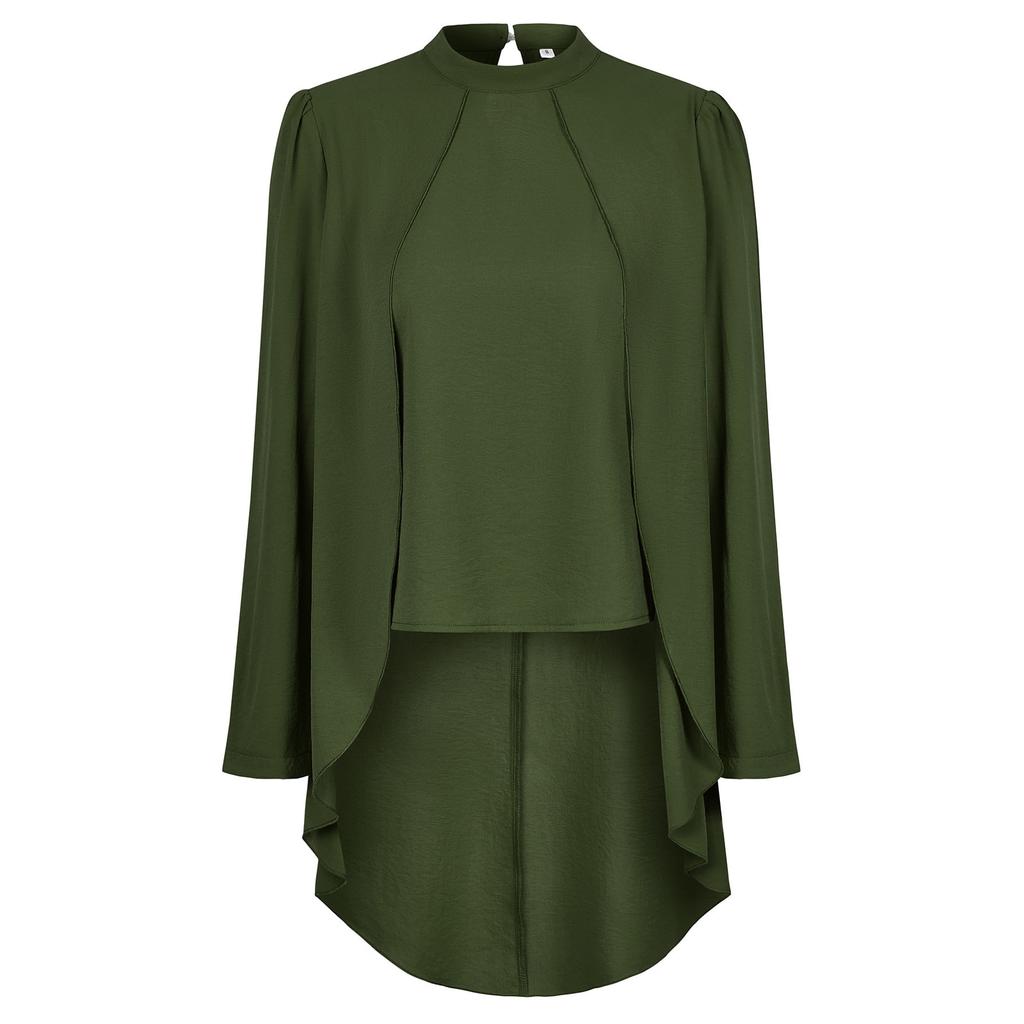 Повседневная женская модная однотонная рубашка с высоким воротником и длинными рукавами, пальто из искусственной кожи с двумя рубашками для женщин, элегантная женская одежда, осенняя одежда