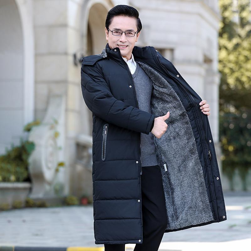 New Winter Coats for Men, Thickened with Velvet, Loose Casual Outdoor Cotton Coats, Middle-aged and Older Men's Over-the-knee Cotton Coats