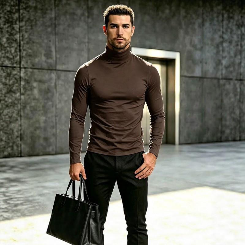 Mens Slim Fit High Neck Knit Sweater Long Sleeve Solid Color Base Layer Winter Warm Pullover