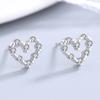 S925 Sterling Silver Korean Style Hollow Jeweled Cute Earrings Women's Sweet Temperament Heart-Shaped Stud Earrings Silver Jewelry