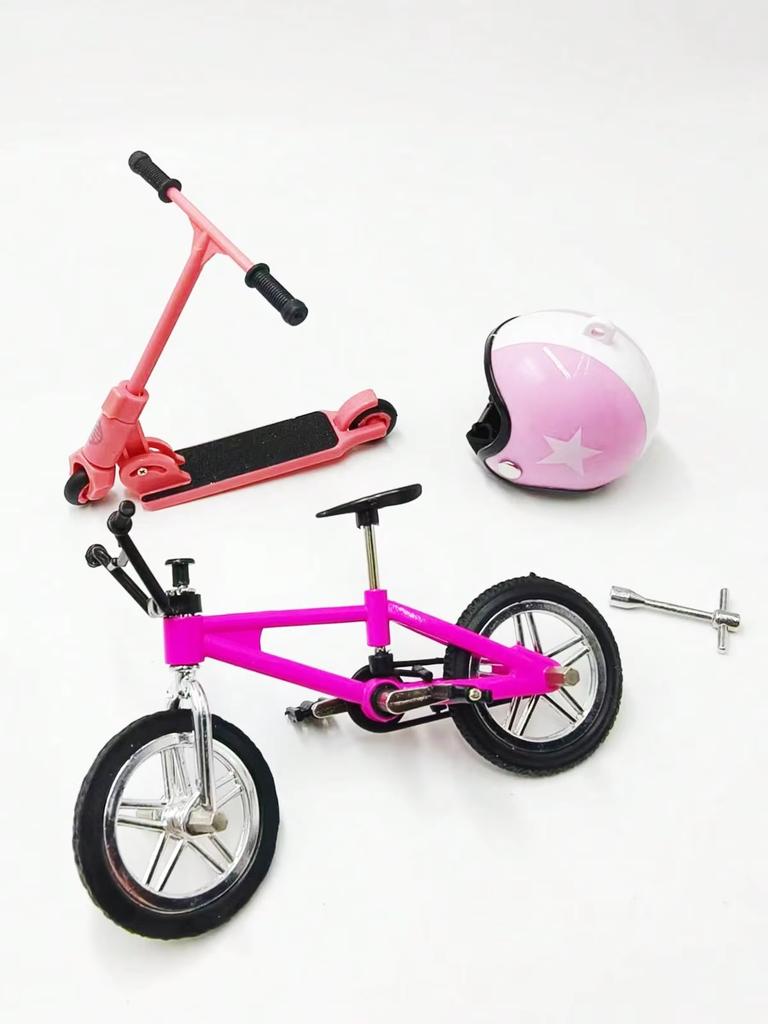 1:12 Miniature Bicycle Scooter Set with Repair Tools And Bike Helmet for Dollhouse DIY Diorama Accessories Mini Collectibles