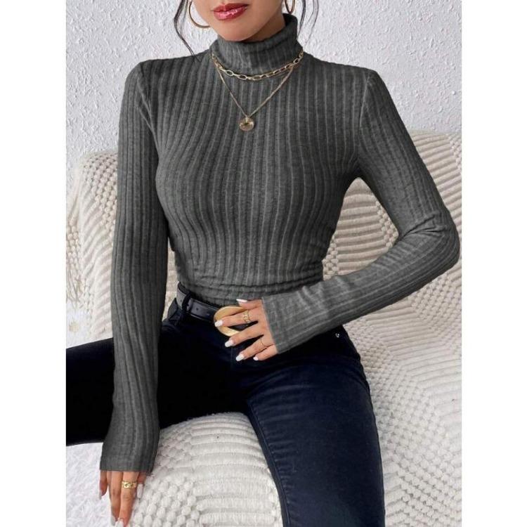 Элегантный облегающий свитер с высоким воротником для женщин, с длинным рукавом, однотонный, одежда на осень-зиму
