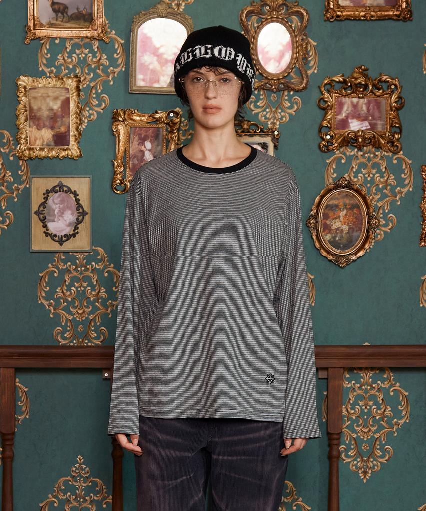 UNALLOYED Logo Stripe Long Sleeve T-Shirt / Black