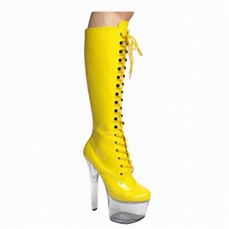 2025 новая модная модель летние ботинки с круглым носком и прозрачной подошвой, желтая клееная подошва, женские высокие цилиндрические ботинки с круглым носком, супервысокий каблук
