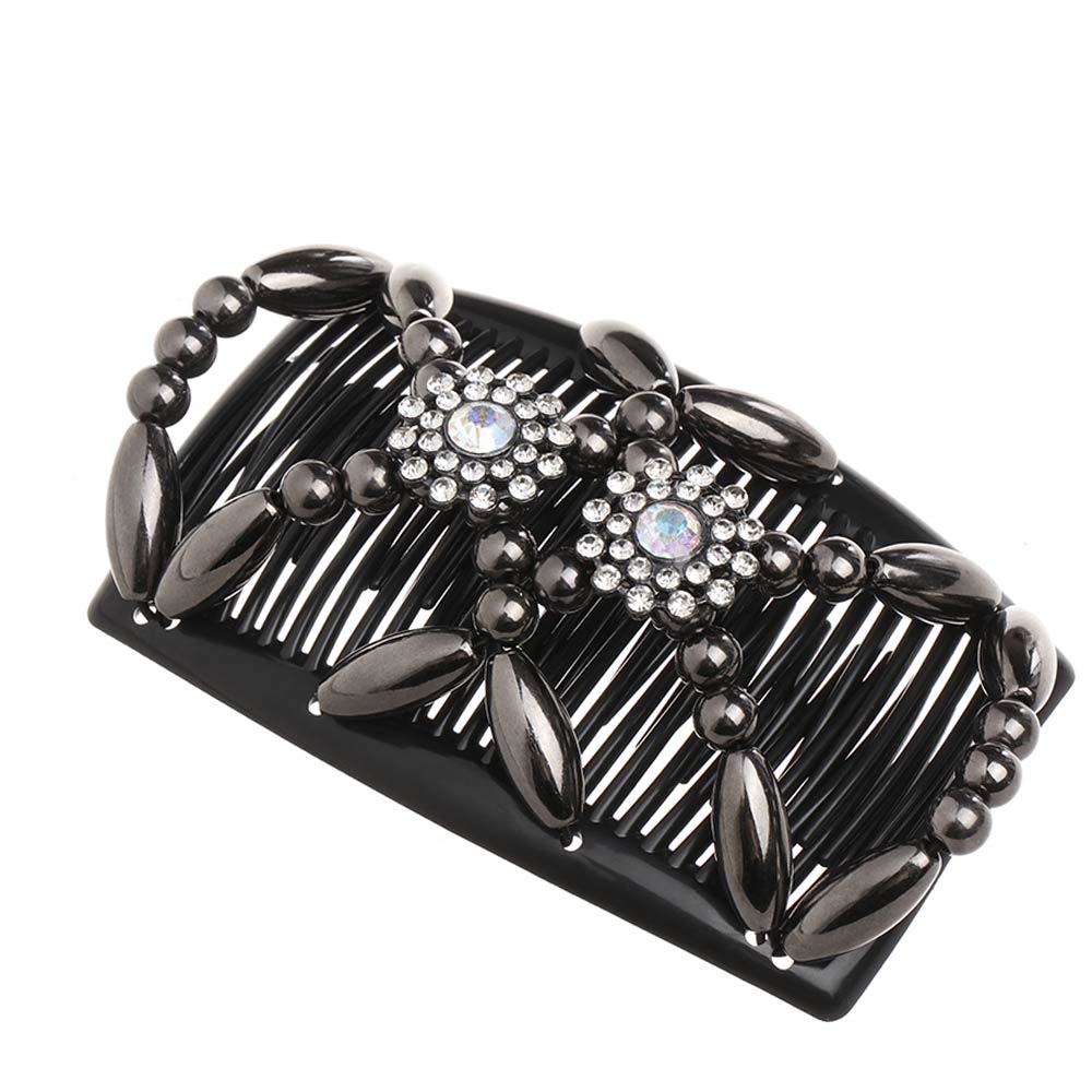 DIY Handmade Bun Maker Flower Crystal Double Comb Magic Hair Comb Beaded Hair Clip Elastic Hairpin