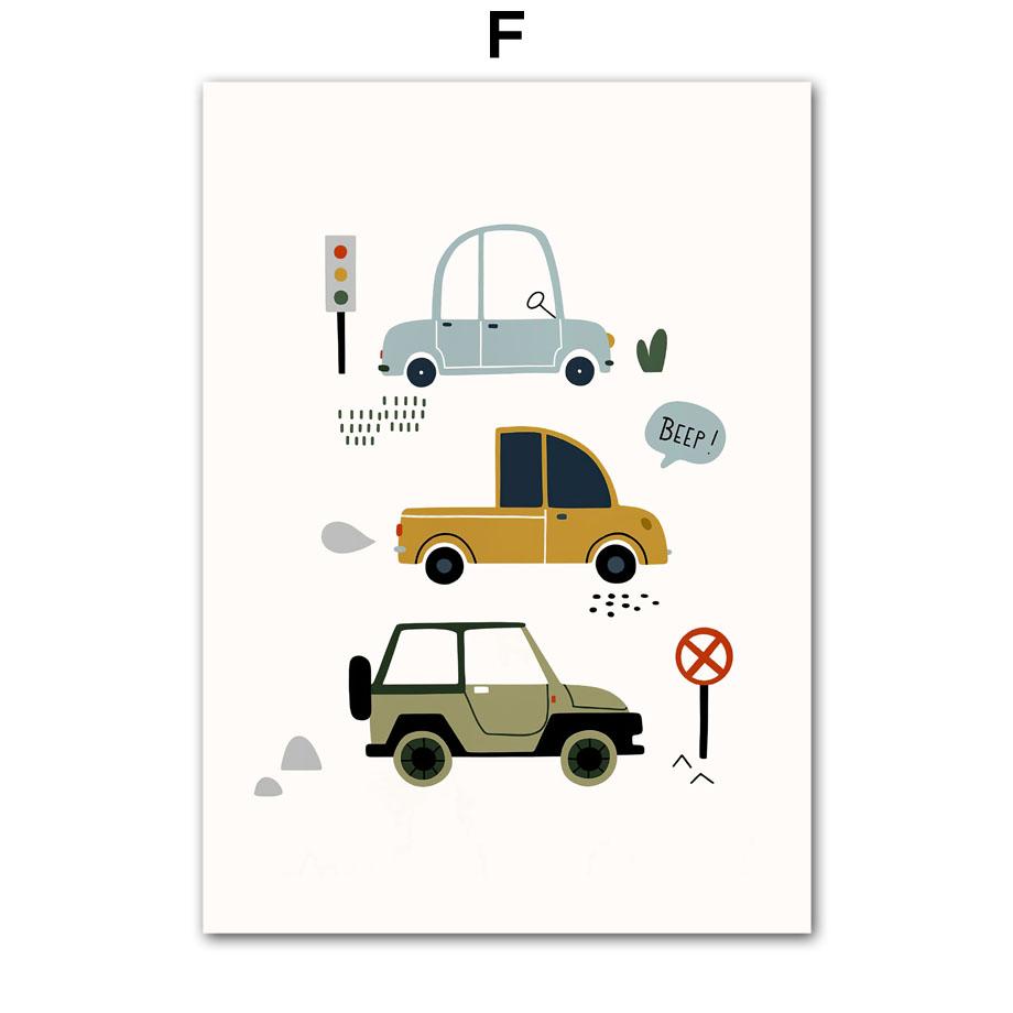 Cute Cartoon Vehicle Nursery Wall Art Poster - Cars Truck Fire Truck Prints for Kids Baby Bedroom Playroom Decor Canvas Painting