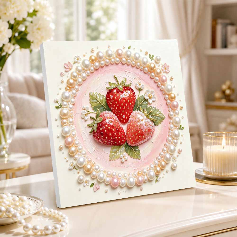 Pearl painting kit DIY strawberry fruit art. home or office wall decoration