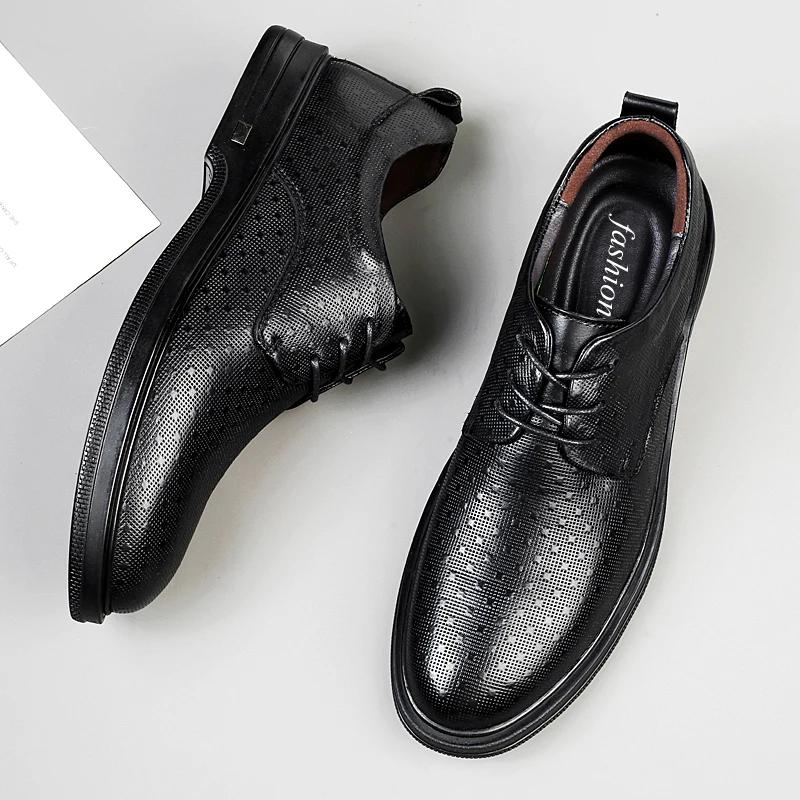 Fashion Genuine Leather Casual Oxford Shoes for Men Round Toe Man Formal Shoes Handmade Mens Business Flats Leisure Walk Dress Footwear