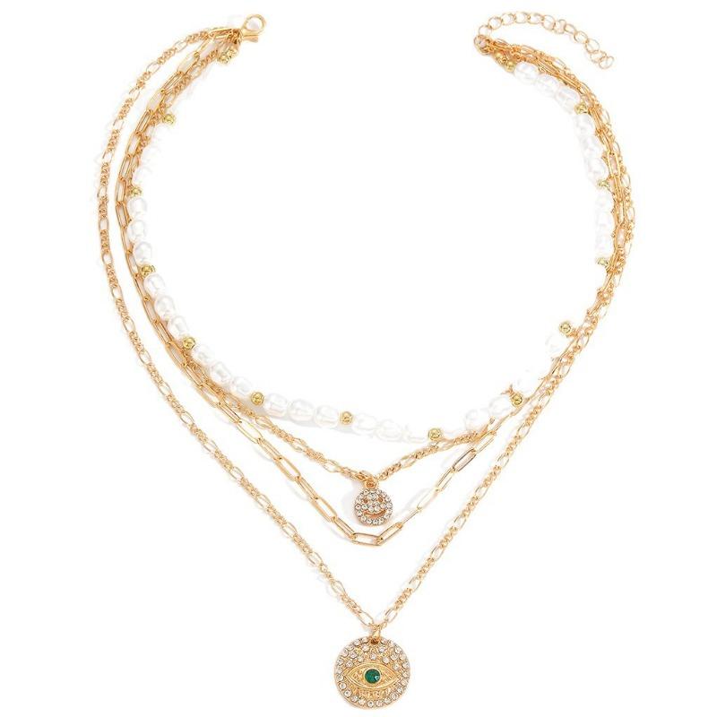 Темпераментное ожерелье из искусственного жемчуга, имитирующее холодный ветер, ретро, легкая роскошь, инкрустированное бриллиантами, смайлик, глаз дьявола, многослойное ожерелье