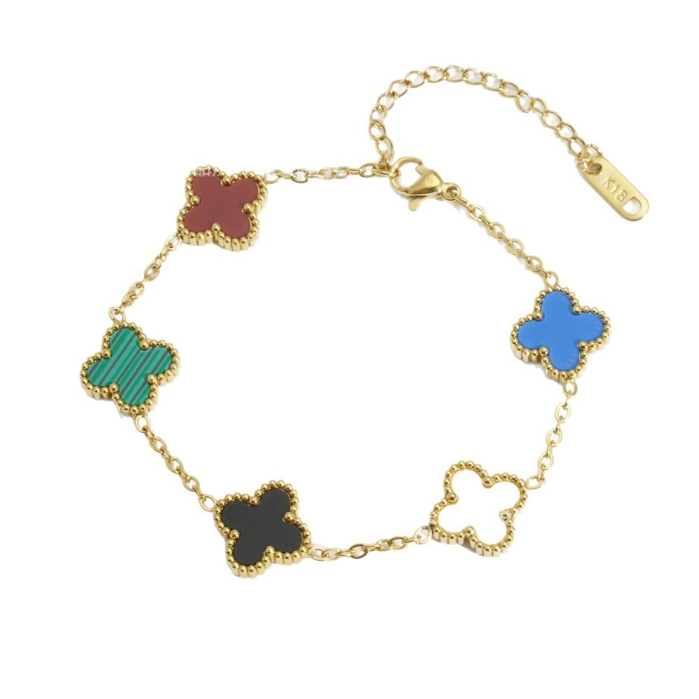 Браслет женский из 18-каратного золота «Четырехлистный клевер» Модный и трендовый браслет «Счастливый четырехлистный клевер»