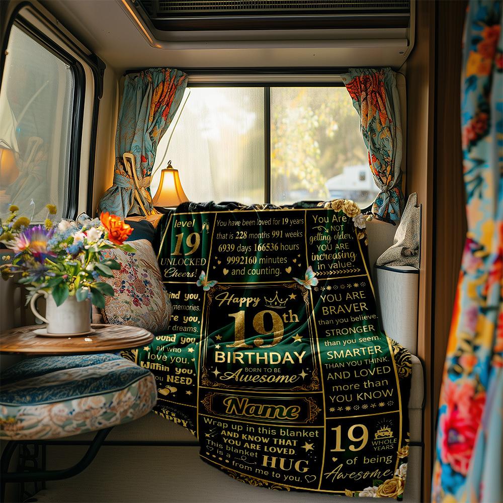 19Th Birthday Celebration Blanket Personalized Name Soft Comfortable Stylish Blanket Car Blanket Perfect For Travel Camping Outdoor Home Suitable For