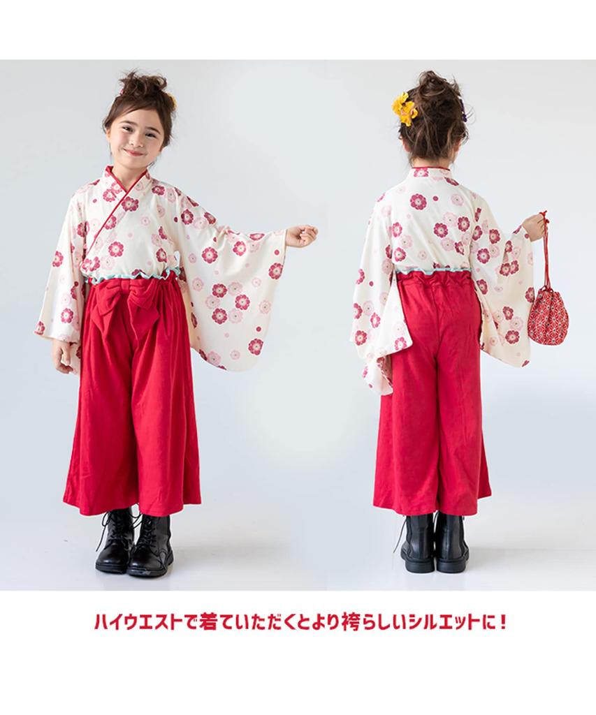 Puff Kids Комплект из 2 предметов в стиле хакама для девочек, малышей, хлопковые штаны, синий, темно-синий, 100 см