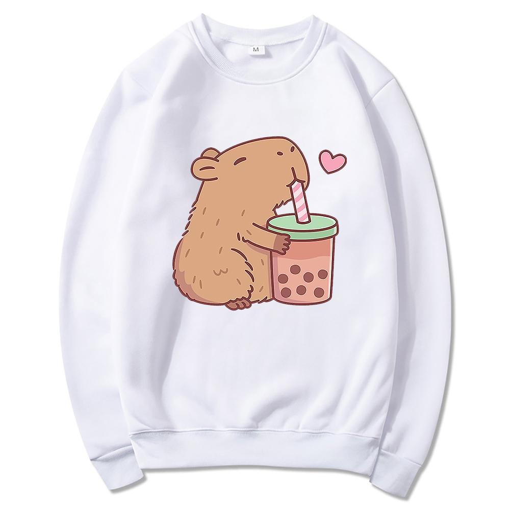 Толстовка с капюшоном Kawaii Bubble Tea Capybara унисекс/унисекс эстетическая графика смешные толстовки унисекс осень-зима Harajuku пуловеры толстовки