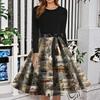 Women's Fashion Round Neck Slim-Fit Christmas Print Long-Sleeved Dress