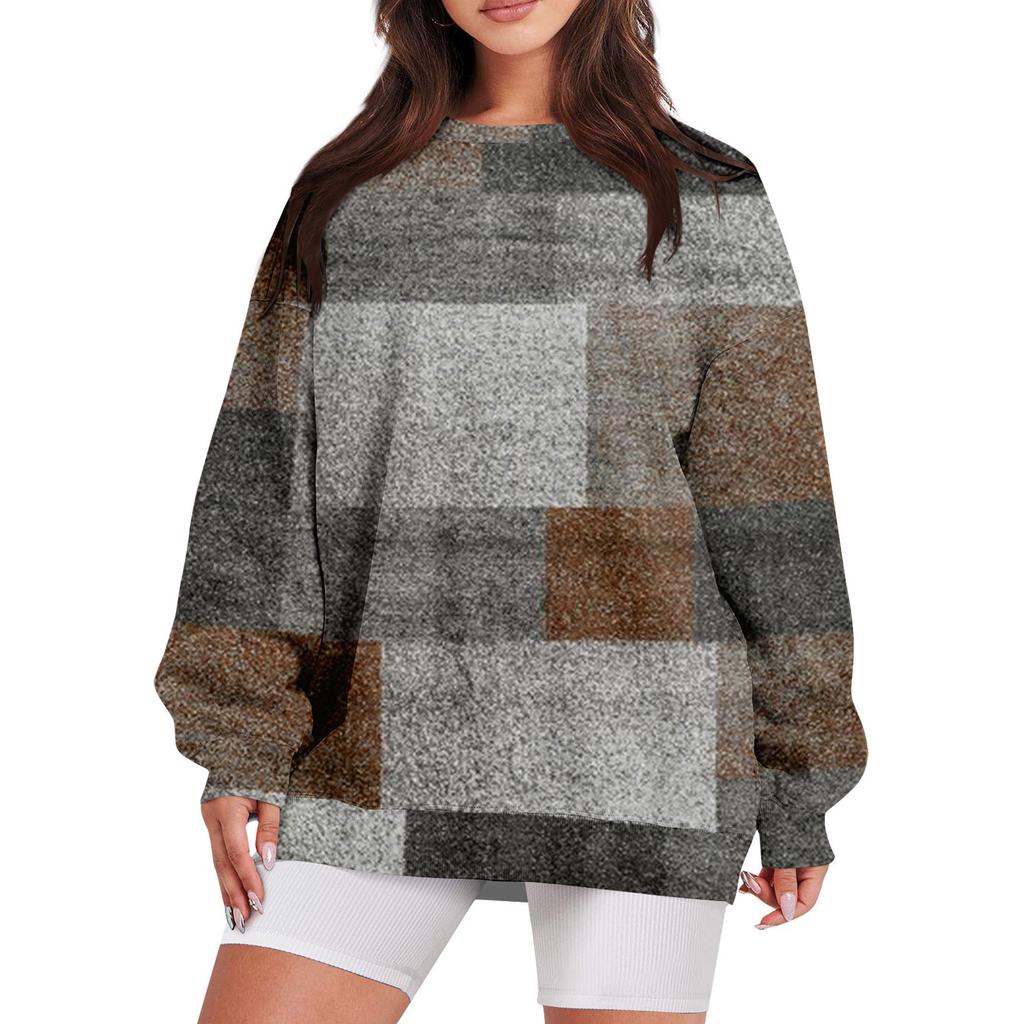 Женский повседневный свободный свитер с круглым вырезом и длинными рукавами с принтом и карманом