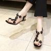 Fashion Fashion Elastic Band Women's Sandals 2025 Summer Open Toe Rhinestones Flower Transparent Chunky Heels Large Size 43 Sandals
