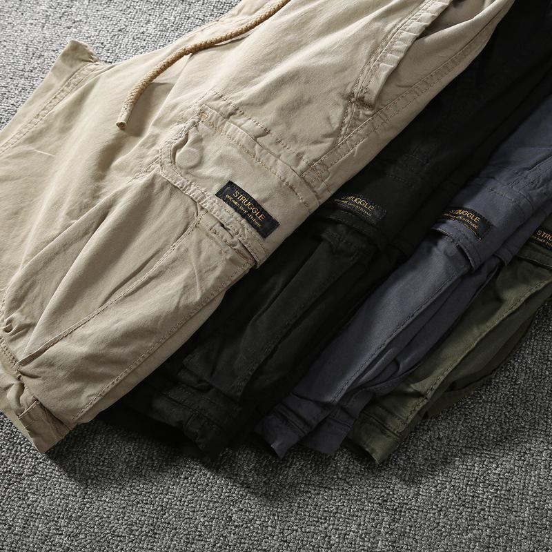 Men's American Retro Workwear Five-Point Shorts: Summer Comfort, Loose Fit, Multi-Pocket, Mid-Length