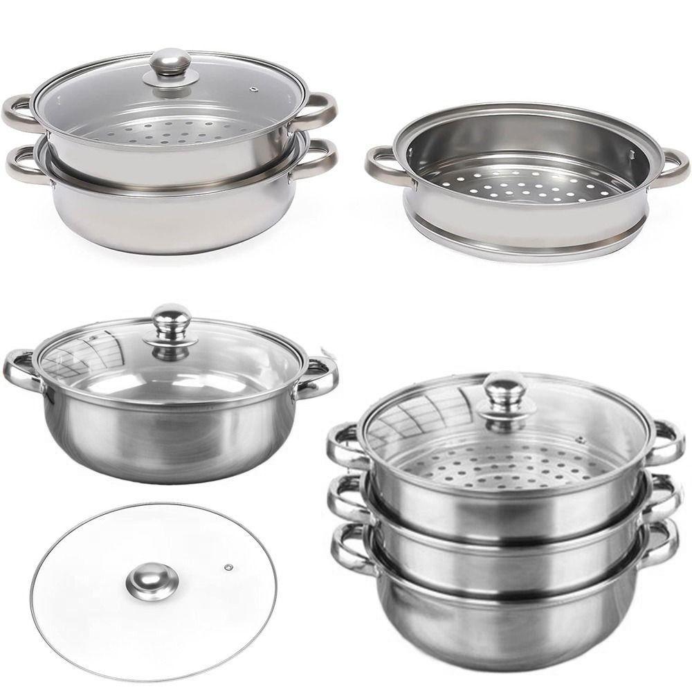 Stainless Steel Vegetable Steamer Pan Set Transparent Double Boilers Steaming Cookware Dumpling