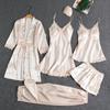 Five Pieces Set Silk Robe Sleep Womens Pajamas Gown Set V Neck Nighties Wear Pijama Nightwear Spring Nightdress