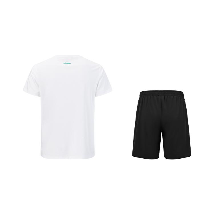 Li-Ning Креативный логотип Однотонная дышащая прохладная футболка с коротким рукавом Свободного кроя Повседневный спортивный комплект Унисекс Топы, низ ATSV607-2+AKSV675-1