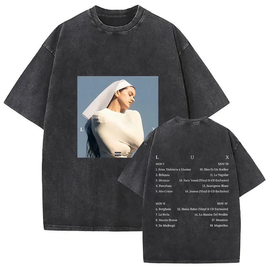 Washed Rosalia Lux Tour Printed T Shirts Streetwear Oversized Yk Women Men Pop Music Short Sleeve Streetwear Female Clothing