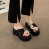 Sandals Women's Outer Wear 2024 Summer New Small Thick-soled High-heeled Rhinestone Cover Toe Cool Slippers Height-increasing Shoes