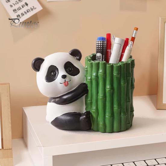 Подставка для ручек в форме бамбука в форме панды, органайзер для стола из смолы, держатель для карандашей в виде животного, контейнер для хранения канцелярских принадлежностей