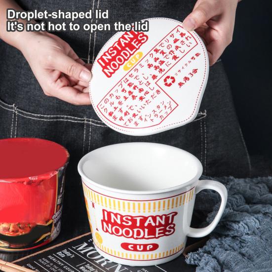 Миска для лапши на 1000 мл с крышкой, анти-обжигающая ручка, керамика, японский стиль, миска для супа, контейнер для еды, обеда