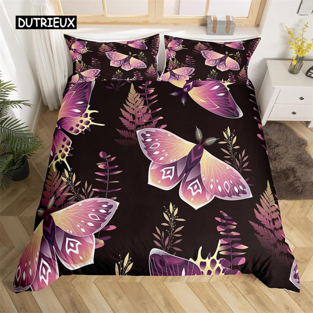 Комплект постельного белья Death Moth Queen Size Gothic Skull Boho, комплект постельного белья с черно-белым декоративным рисунком скелета