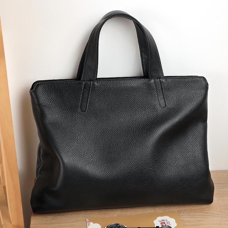 Men's Genuine Leather Casual Computer Briefcase - First Layer Cowhide, Large Capacity Handbag