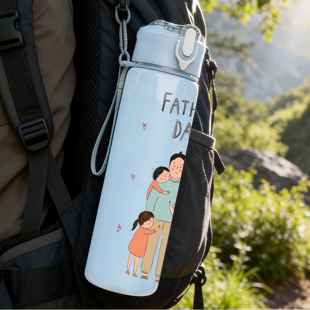 1PC Fathers Day Dad Kid Outdoor Scene Print 750ml Color Plastic Sports Water Bottle Leakproof Flip Straw Lid Suitable for Sports Office Home Use