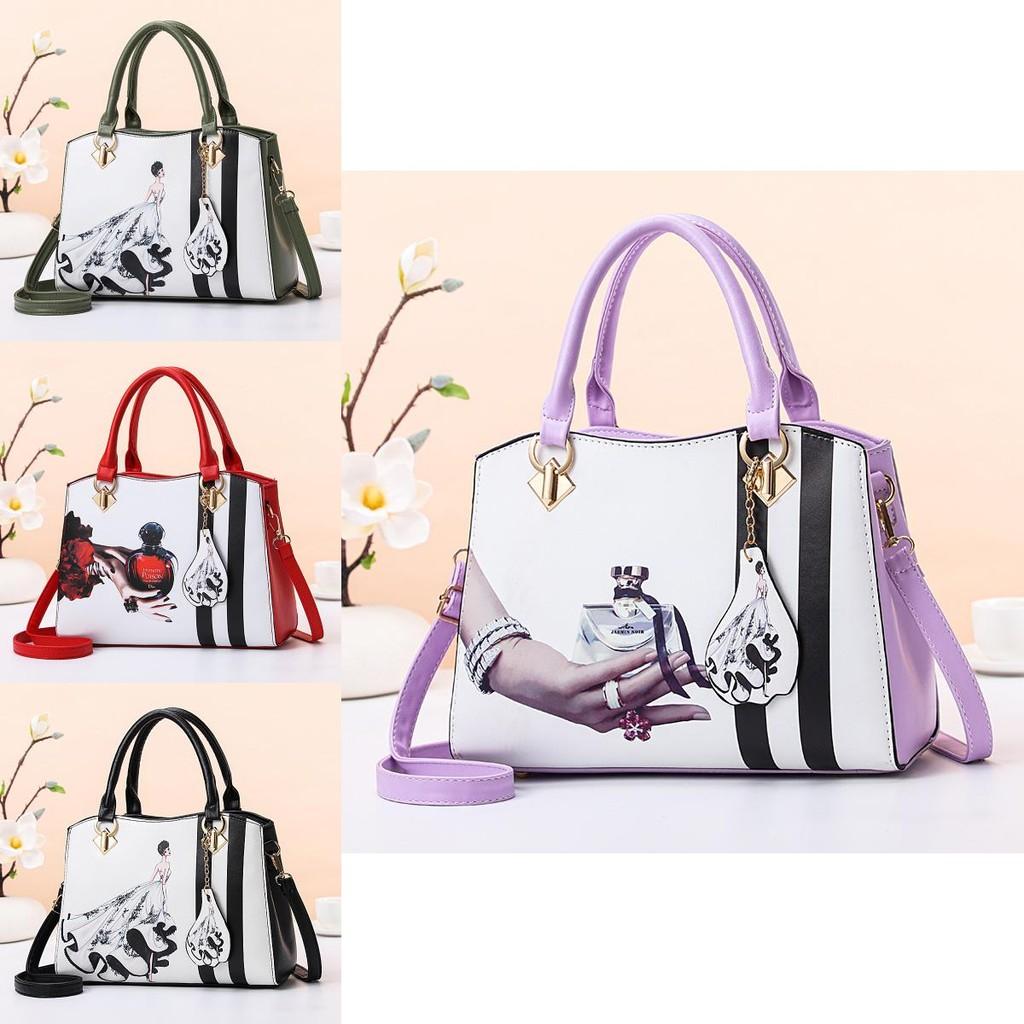 Stylish Floral Print Women's Shoulder Bag Versatile Handbag And Crossbody Purse In Black And Wine Red