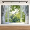 White Window Theme Spring Garden Serene Forest Scene Tapestry Tapestry Wall Hanging for Living Room Bedroom Office