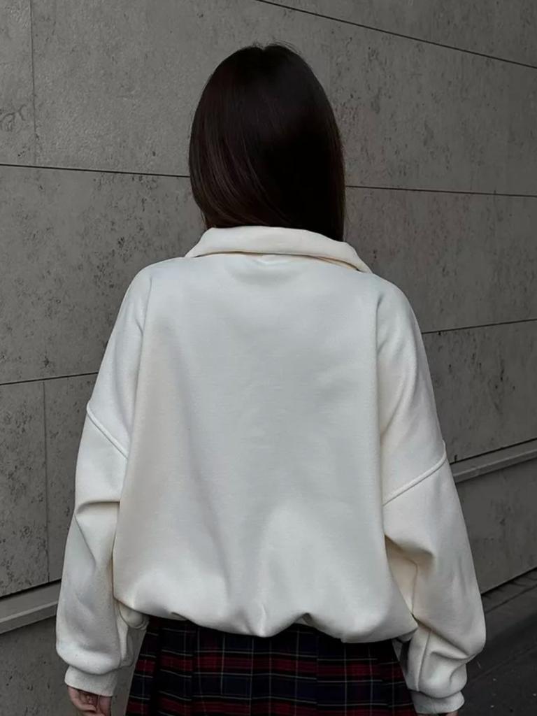 Однотонная верхняя одежда на половину молнии со стойкой воротником, модный трендовый свитшот с лацканами, свободный топ