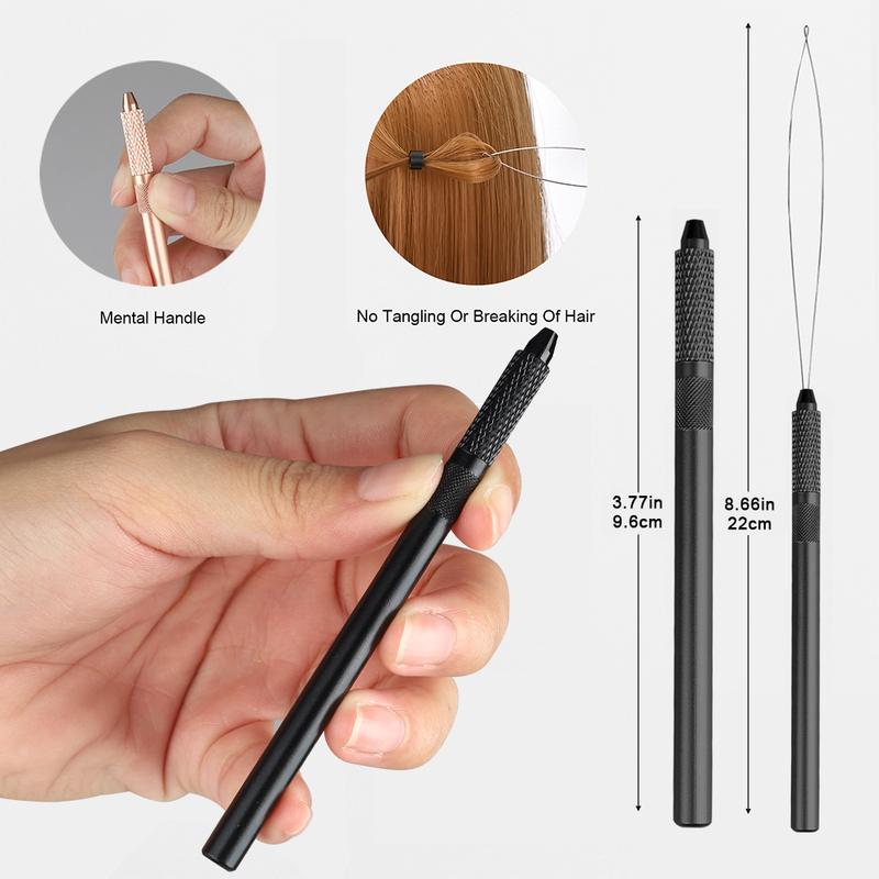 ARLANY Hair Extension Loop with 4Pcs Extra Iron Wires Removable Handle Threader for Sewing Weft Extensions Micro Rings Loop Tool