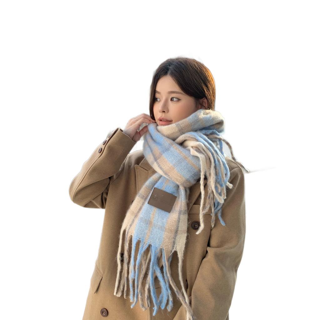Red scarf women's winter Korean atmosphere 2025 new plaid couple warm thickened shawl scarf neck protection