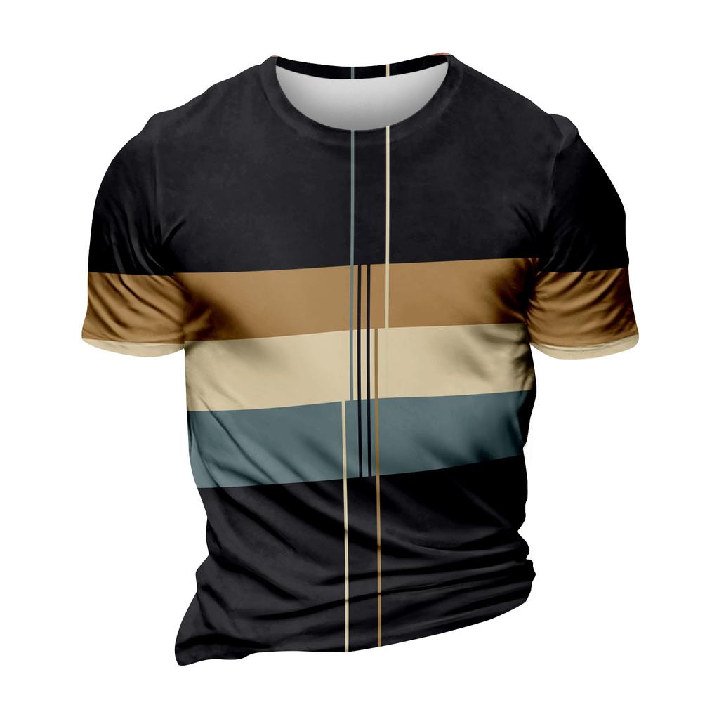 Модный полосатый принт - мужская повседневная футболка с круглым вырезом и короткими рукавами