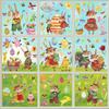 9 Sheets Cartoon Rabbit Easter Window Stickers Electrostatic Multicolor Glass Clings Decals Ornament Cartoon Chiken Flower