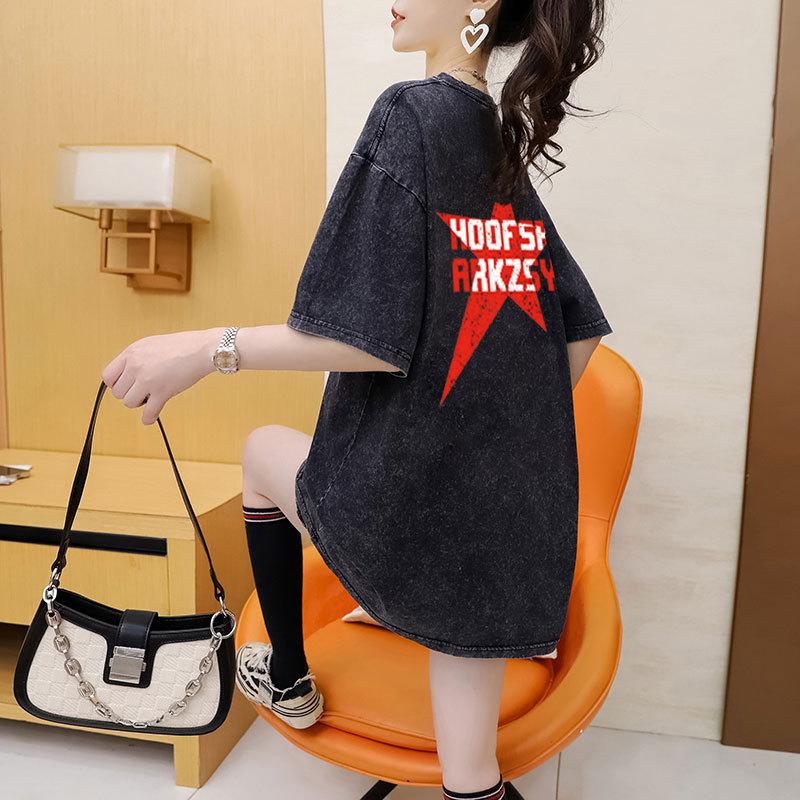 Women's Back Wrap Neck Washed and Aged Short Sleeve Designer T-Shirt