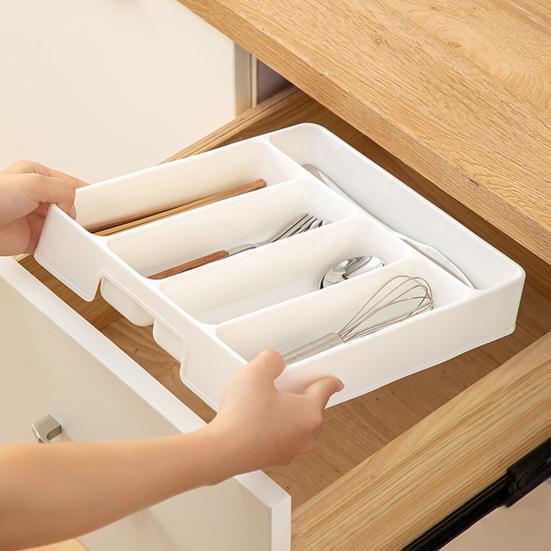 Storage Box 5-Compartment Utensil Organizer Convenient Durable Tableware Storage Tray for Kitchen Drawer