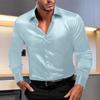 Мужская однотонная мерсеризованная рубашка с длинным рукавом на пуговицах для весны и осени