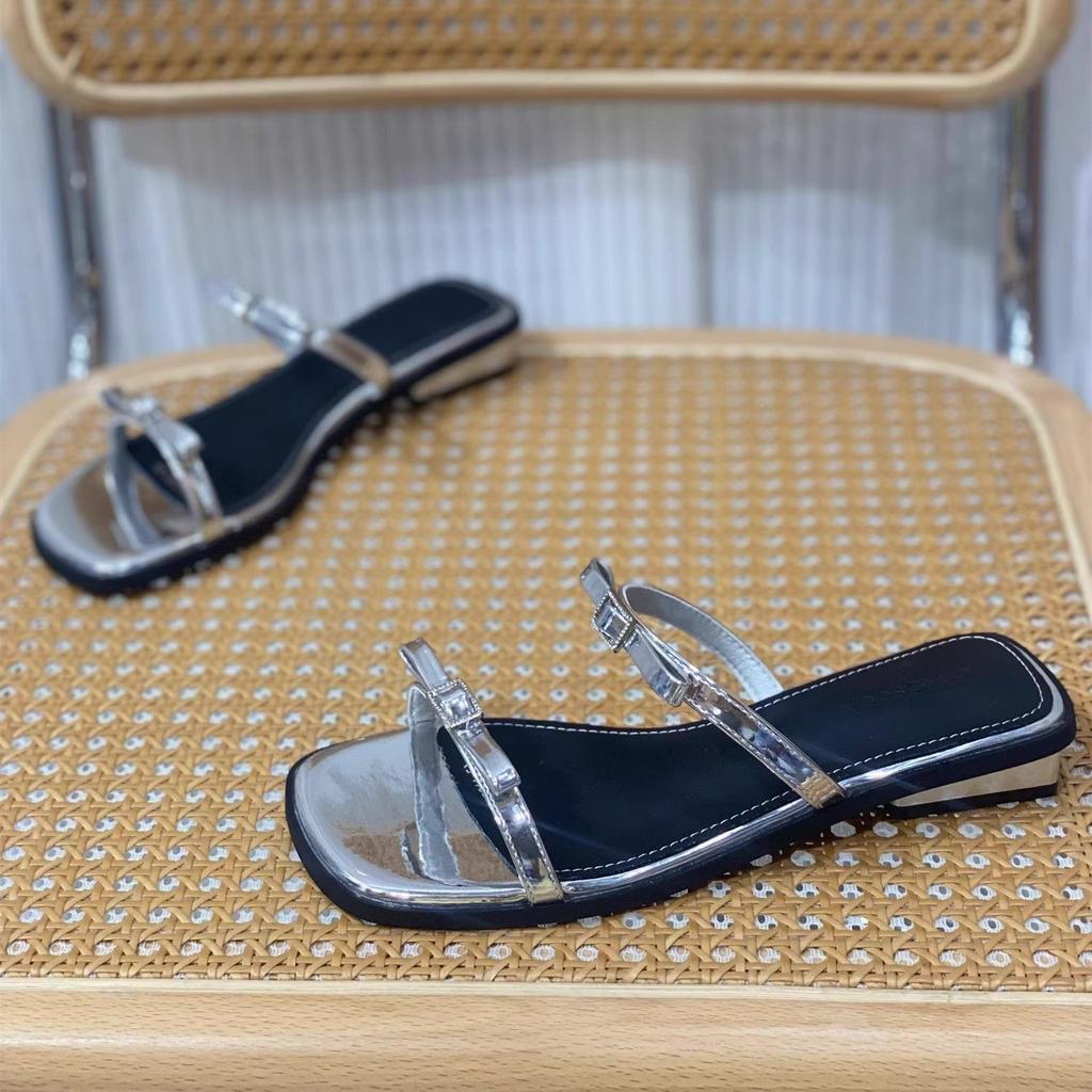 Fashion Internet celebrity ins trendy slippers wear bow women flat bottom word sandals 2025 new summer explosion