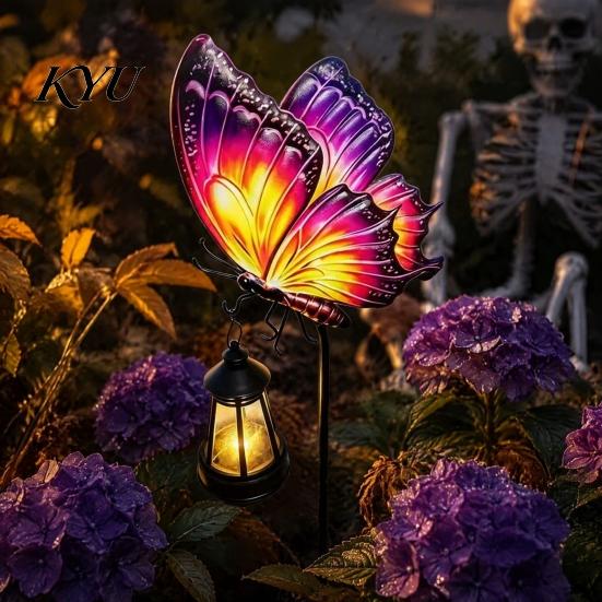 Yard Art for Outside Solar Butterfly Garden Stake Lights, Metal Decorative Stakes, IP65 Waterproof Outdoor Lawn Ornaments LED Landscape Lights