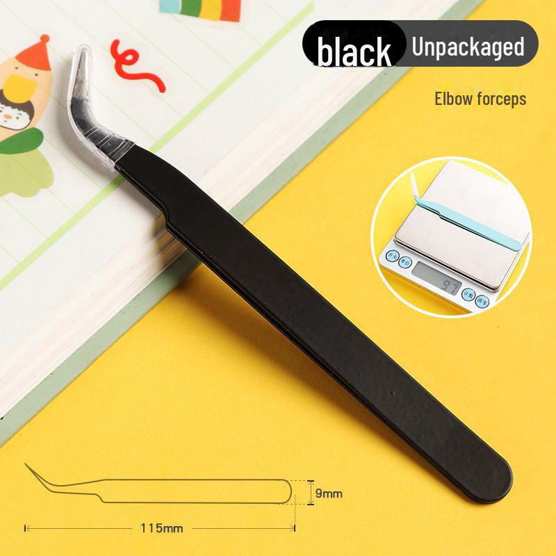 Набор пинцетов для ногтей и ресниц из черной нержавеющей стали с изогнутыми кончиками