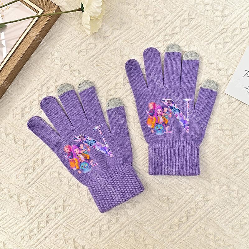 K-Pop Demon Hunters Girls Boys Gloves Cartoon Letter Adult Screen Gloved Winter Warm Anime Accessories Kids Birthday Cute Gifts
