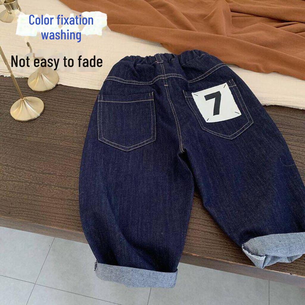 Стильные джинсы Tong Chenchen весна-лето 2024: Универсальные свободные детские брюки в гонконгском стиле