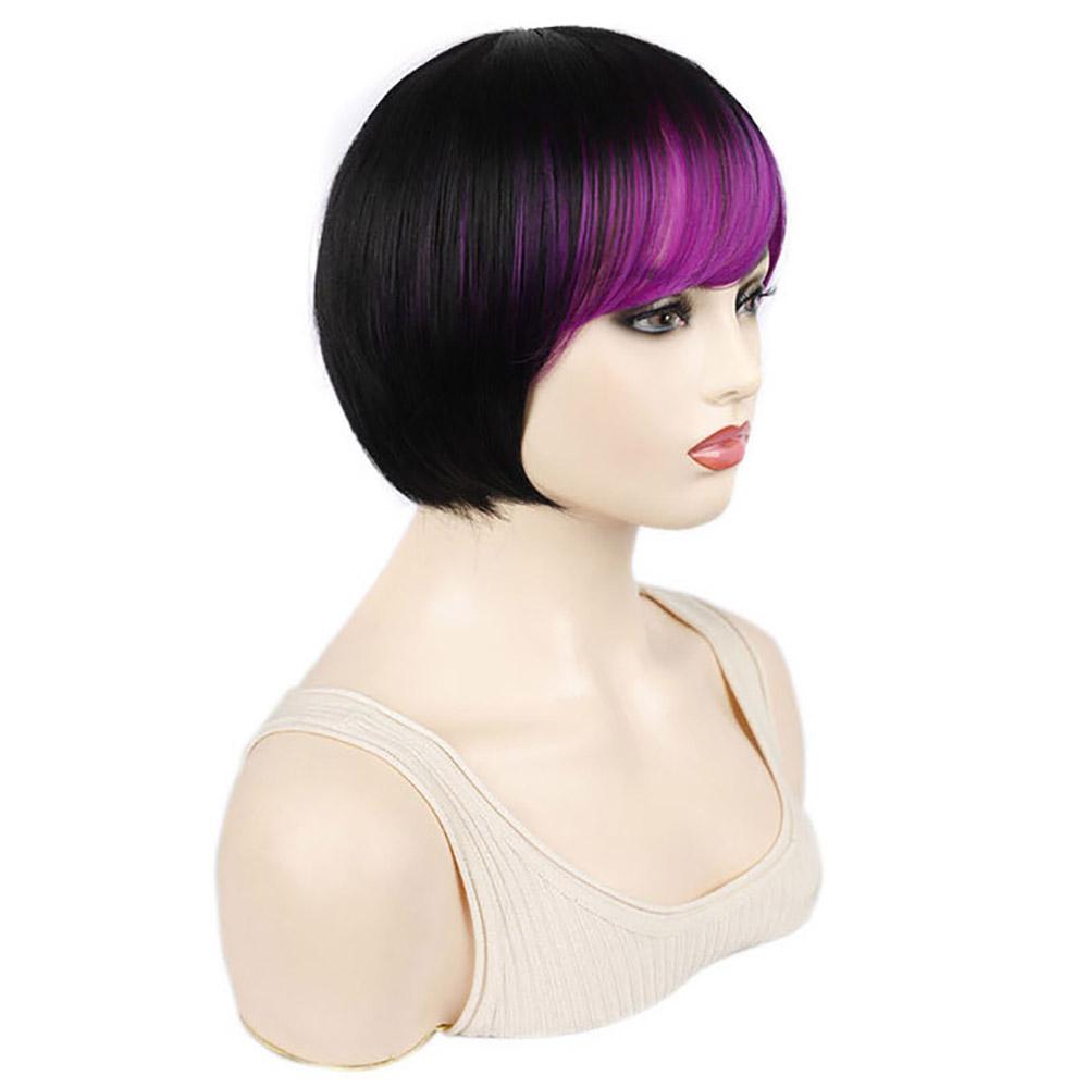 Short Hair Wigs Bob Haircut Whit Bangs Pink Purple Green Ombre Color Wig for Women Girls