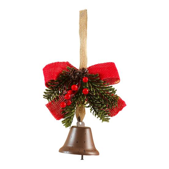 Christmas Tree Ornament Bow Pine Branches Decorative Bells Home Ambiance Doorway Wind Chime Decoration Christmas Theme Party Decor Gift