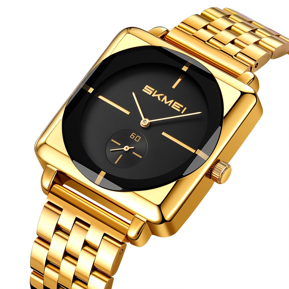 SKMEI Квадратные часы для Мужские часы из нержавеющей стали, Простые, Стильные, Стальные, Наручные часы, Джентльменские, Водонепроницаемые, Аналоговые, Деловые, Повседневные, Мужские часы,